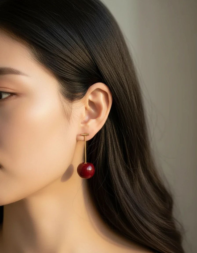 گوشواره آویز زنانه طرح گیلاس (Cherry) - رنگ طلایی و قرمز گیلاسی| گوشواره گیلاس | گوشواره گیلاسی