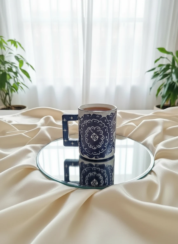 لیوان سنگی قلم زنی دسته دار کار دست