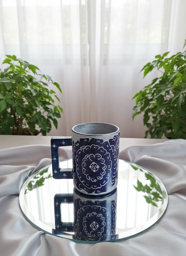 لیوان سنگی قلم زنی دسته دار کار دست